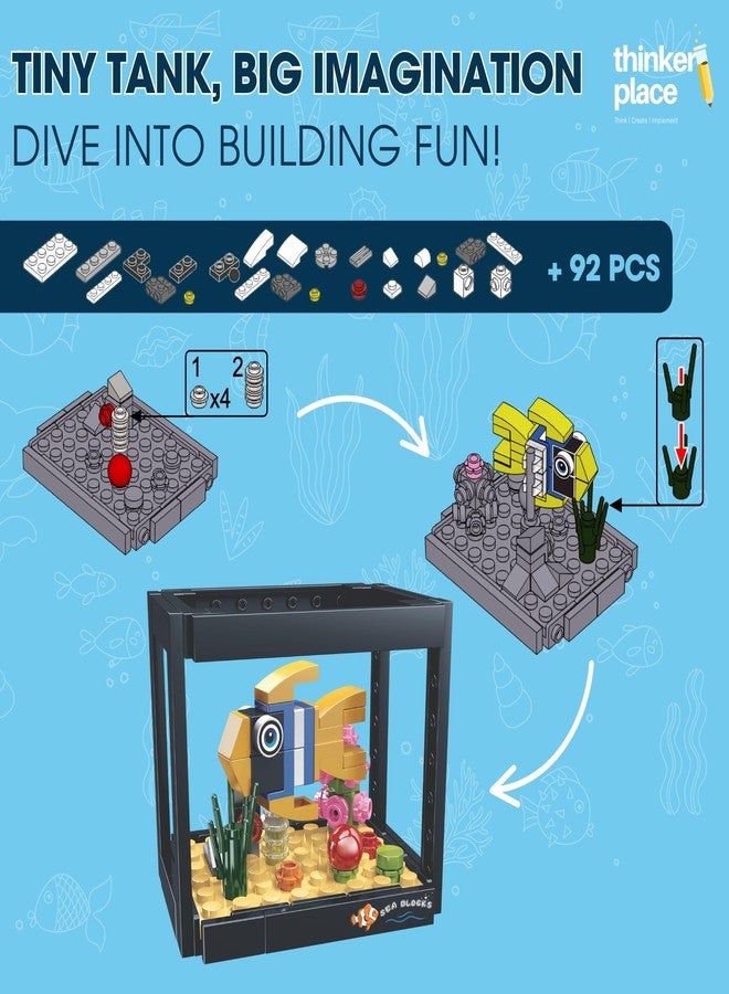 ThinkerPlace 8-in-1 Dream Ocean Fish Tank Blue-Spotted Flounder (92 Pieces) | Learn About Marine Life | Building Block Set for Kids Age 6+ | STEM Educational Toy | Build, Collect & Create - Image 2